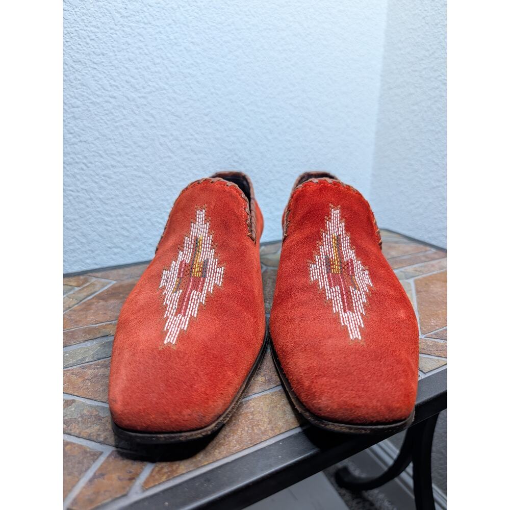 Donald J Pliner Red Suede Embroidered Smoking Slippers 9 Italy Unique Aztec